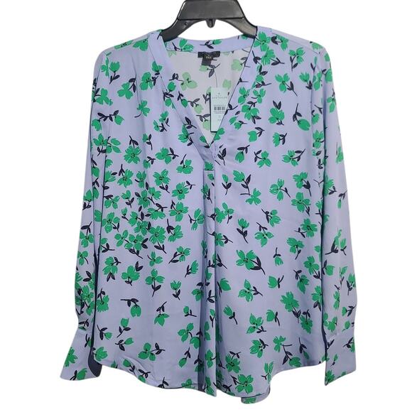 Ann Taylor Petite Floral Mixed Media Pleat Front Top Deep Wisteria Size SP NWT - Picture 1 of 4